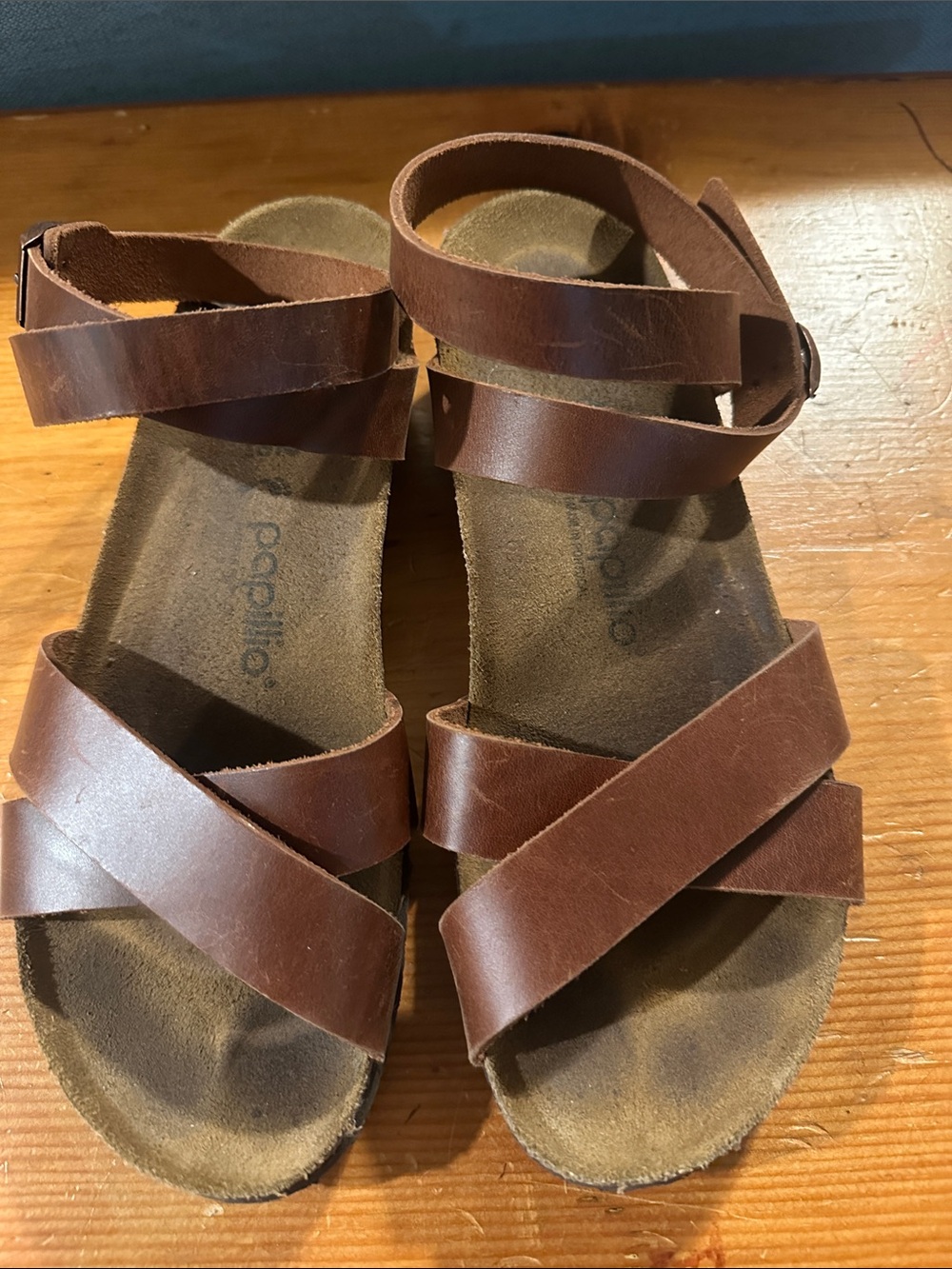 Papillio Kids Brown Leather Cross-Strap Sandals
